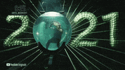 Video gif. Large numbers spell out 2021. The zero is a globe of water with a man holding up a crocodile like he's helping it swim. Action lines spin around the globe, and a timer counts down to midnight in the top corner of the screen.