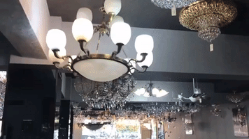Taiwan Lighting Store's Stock of Chandeliers Swing as Earthquake Hits