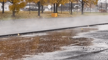 Freshly Paved Parking Lot Steams as Rain Hits Rochester