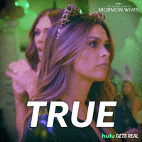 Sponsored gif. Reality star Taylor Frankie Paul from the reality show “The Secret Lives of Mormon Wives” tilts her head to the side in thought and makes a contemplative expression as if considering something. She wears leopard-print cat ears. Text in front of her reads, “True.”