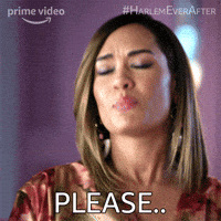 Reality TV gif. Grace Byers as Quinn in Harlem Ever After closes her eyes and tilts her head back as she begs, "Please."