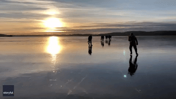 Thin Ice 'Sings' as Skaters Glide Across Frozen Lake in Norway
