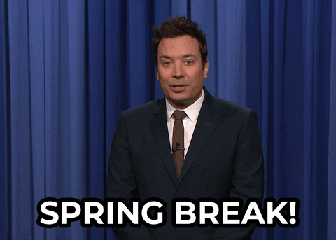 A man is saying the words "SPRING BREAK!"
