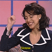 TV gif. Karyn Parsons as Hilary Banks on The Fresh Prince of Bel Air has a cheeky smile on her face as she says, “I know.” She giggles, flattered by what someone has just said to her. 