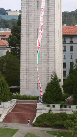 Drone Footage Shows Pro-Ceasefire Banner Unfurling on UC Berkeley's Bell Tower