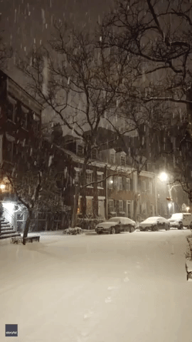 Nor'easter Brings Picturesque Early Morning Snow to Greenwich Village