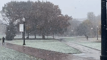 Snow Falls on Ohio State's Campus in Columbus