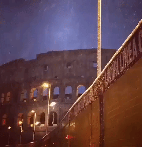 Snow Falls on Colosseum as Cold Front Crosses Rome