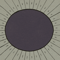 Illustrated gif. An eye surrounded by radiating lines opens to reveal a sage green iris. We zoom in on the pupil which turns into the eyelid again and continues in a loop.