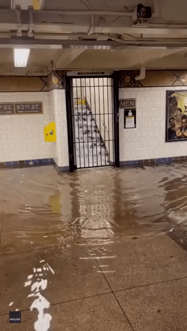 Water Gushes Down Subway Steps in Brooklyn Amid Severe New York Floods