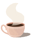 Sticker gif. Pretty pink mug of a dark, steaming drink.