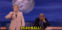 teamcoco baseball conan obrien kathy bates play ball GIF