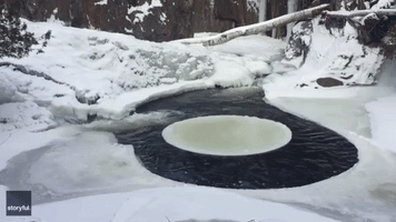 Hiker Spots Ice Circle Spinning at Smalls Falls, Maine