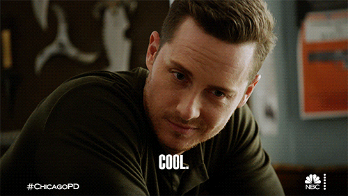 TV gif. Jon Seda as Antonio Dawson from Chicago P.D. glances to his right and says, "Cool," with a small smile.