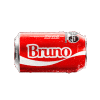 Sponsored gif. A red can of Coca-Cola with the name "Bruno" drops into frame, pauses, and then drops out of sight.