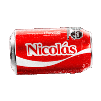 Sponsored gif. A red can of Coca-Cola with the name "Nicolás" spins horizontally.