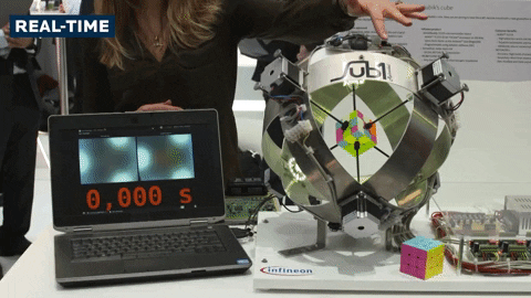 giphyupload robot giphylinargaming rubik cube GIF