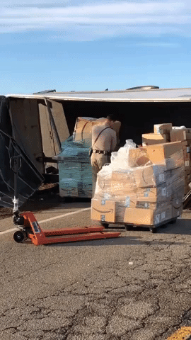 Truck Carrying Amazon Packages Overturns on California Road