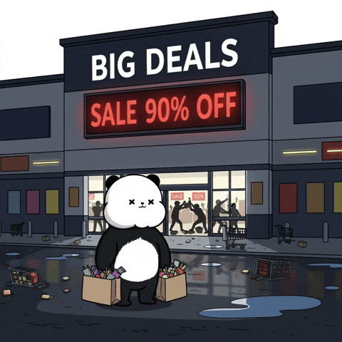 Shopping Bags Big Sale GIF by Kanpai Pandas