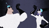 Disney gif. Kronk and Yzma from "The Emperor's New Groove" wearing lab coats and black gloves, high fiving each other.