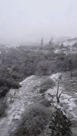 Snow Falls on Wadi Musa in Jordan