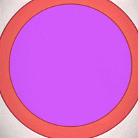 Cartoon gif. Referencing the Looney Tunes outro, we see an iconic red ring, but the character that pops out is a smiling person with long hair and glasses. Cursive yellow text, "That's all folks!"