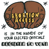 Digital art gif. Two brown hands open up over a transparent background as the following phrases appear over them, “The Economy, Climate, Abortion Access, LGBTQ Rights, Health Care" followed by the text, “Is in the hands of your elected officials. Register to vote."