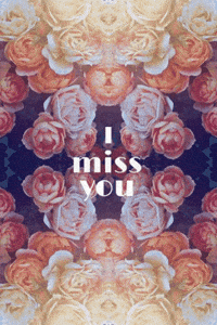 Digital art gif. An array of warm yellow and pink flowers create a heartfelt background. Text grows from the blooms, "I miss you."