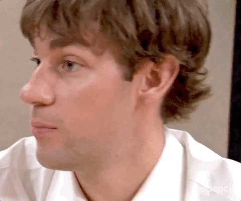 The Office gif. Actor John Krasinski as Jim looks taken aback, turns to us, says wow before making an expression of acceptance and saying, there it is and smiling.