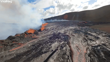 Drone Flies Around Fagradalsfjall Volcano