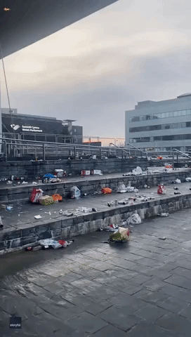 Cardiff Bay Strewn With Litter After Sunshine Brings Out Crowd
