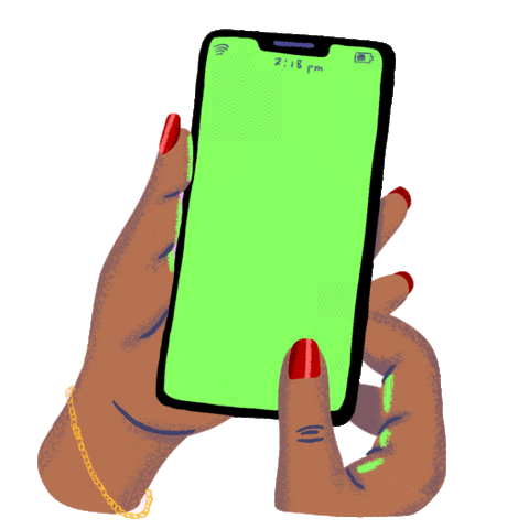 Digital art gif. A cartoon manicured hand holds a vibrating cartoon cell phone, with a notification on the screen that reads, "Recordatorio aborto es cuidado de salud."