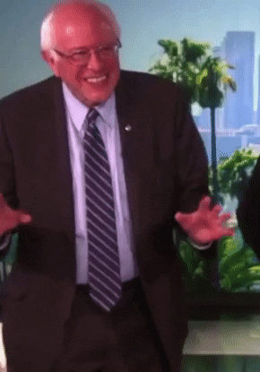 Celebrity gif. Bernie Sanders dances off-rhythm with awkward reticence, happily and earnestly participating.