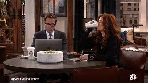 will and grace spit take GIF by NBC