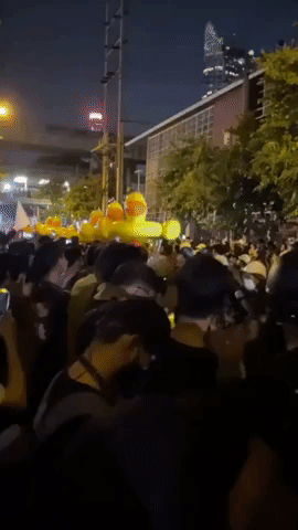 Protesters in Bangkok Use Inflatable Ducks as Shields From Water Cannons
