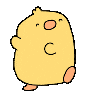 Sticker gif. Pudgy yellow chick dancing happily.