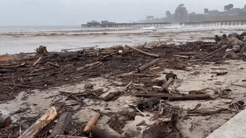 Debris Scattered Across Capitola Beach Following Storm