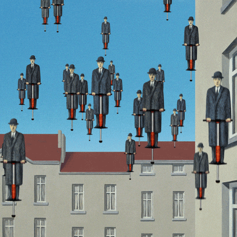 Jumping Rene Magritte GIF by Kiszkiloszki