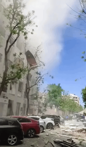 Debris Surrounds Madrid Building After Explosion