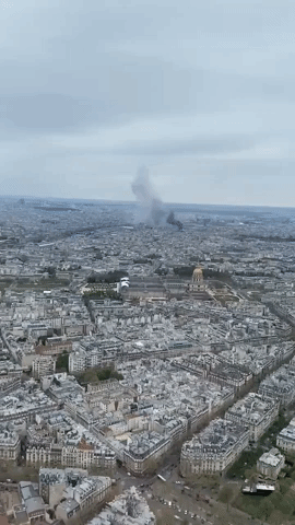 Smoke Billows From Fire Near Notre-Dame Cathedral