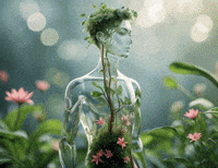 Transperant Glass Man Ecosystem Body Flowers Plants GIF