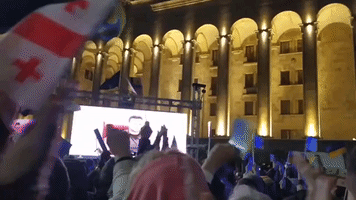 Anti-War Protesters Cheer on Zelensky During Address in Tbilisi