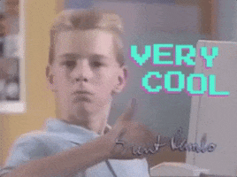 Ad gif. 90s child actor Brent Rambo gives a robust thumbs up to the camera, his mouth a confident upside-down crescent. His autograph is superimposed onto the scene, giving the impression that his stamp of approval truly matters. 90s-themed block letters move up and down to spell out "Very cool."