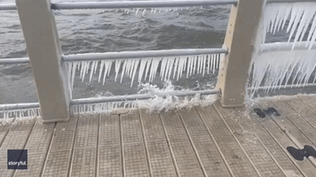 Icicles Hang at Lake Weatherford as Winter Grips Northern Texas