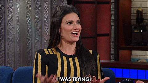 idina menzel hair flip GIF by The Late Show With Stephen Colbert