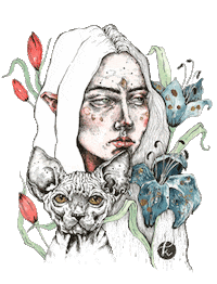 Carnivalofsadness flowers watercolor constellation sphynxcat Sticker