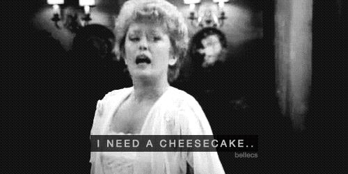 TV gif. Rue McClanahan as Blanche Devereaux in Golden Girls. She looks distraught and she swiftly walks out of the room with her robe flowing behind her and says, "I need a cheesecake."