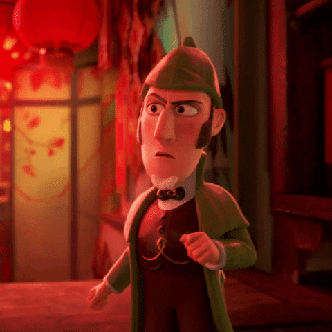 Movie gif. Sherlock in Sherlock Gnomes is exasperated as he rolls his eyes and smacks a hand on his face.