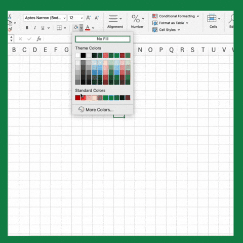 Digital illustration gif. Sped-up video of someone drawing a red heart in Microsoft Excel and filling it in with a pale pink color. 