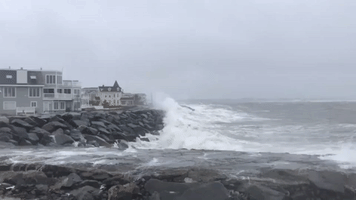 Waves Crash on Jersey Shore During Nor'easter